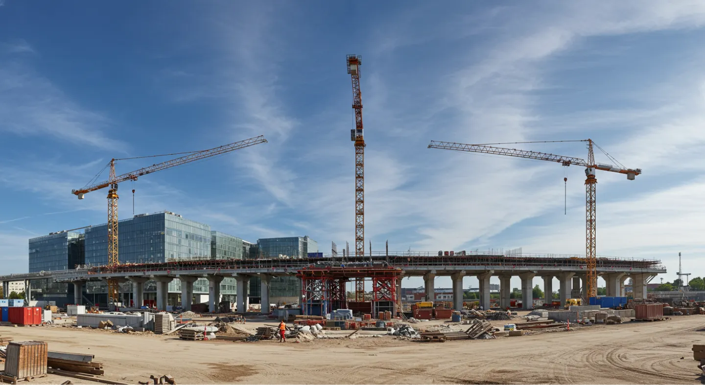 Construction site with cranes and building development